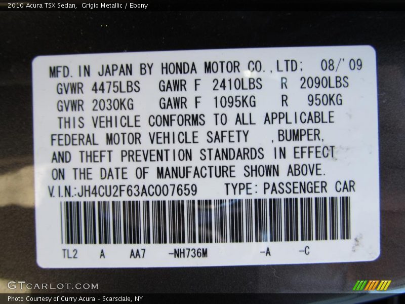 Grigio Metallic / Ebony 2010 Acura TSX Sedan