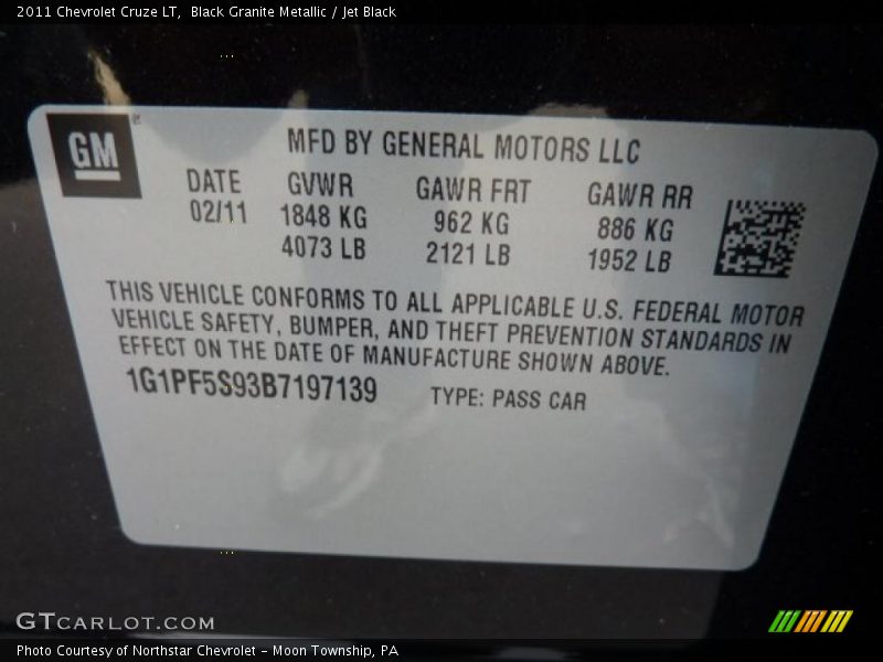 Black Granite Metallic / Jet Black 2011 Chevrolet Cruze LT