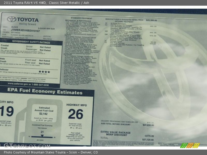  2011 RAV4 V6 4WD Window Sticker