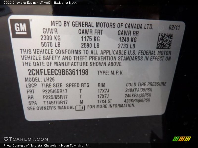 Black / Jet Black 2011 Chevrolet Equinox LT AWD
