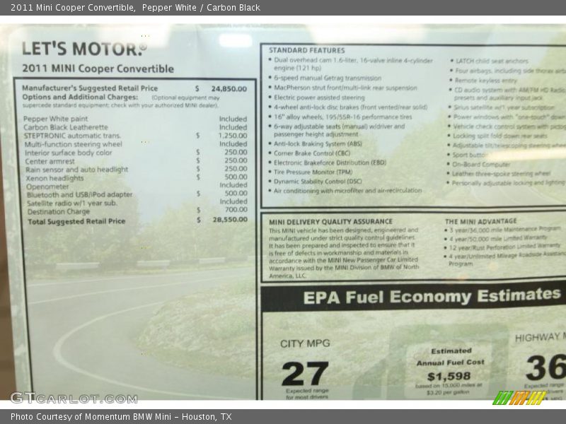 Pepper White / Carbon Black 2011 Mini Cooper Convertible
