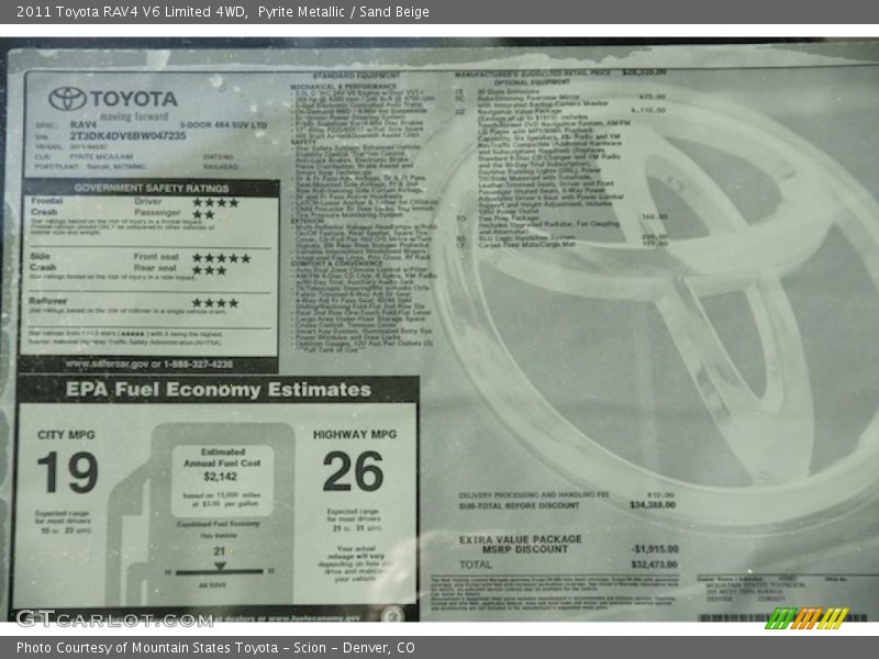  2011 RAV4 V6 Limited 4WD Window Sticker