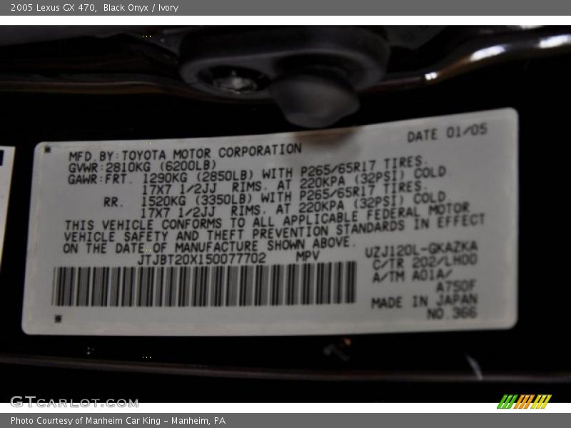 Black Onyx / Ivory 2005 Lexus GX 470