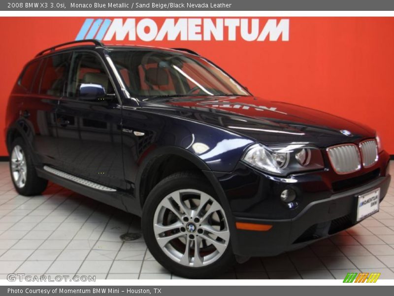 Monaco Blue Metallic / Sand Beige/Black Nevada Leather 2008 BMW X3 3.0si