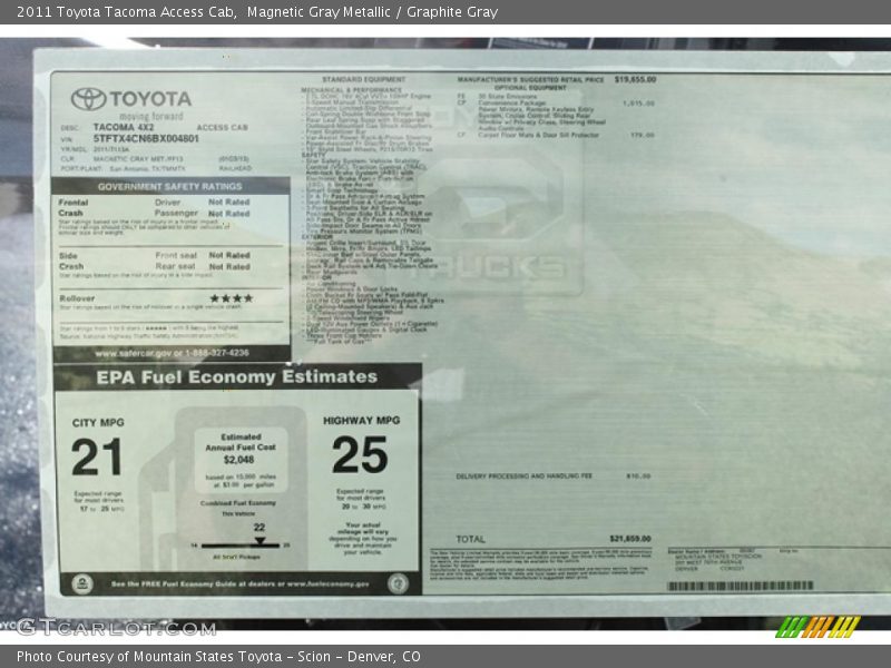  2011 Tacoma Access Cab Window Sticker