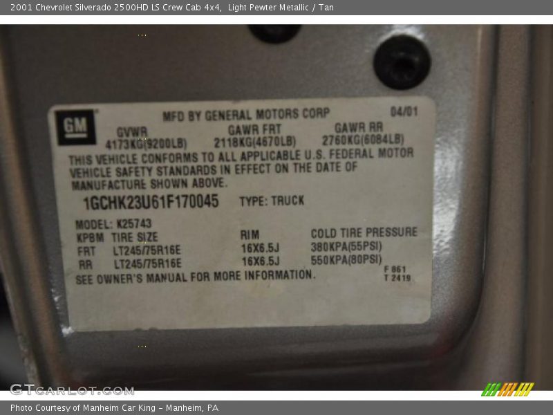 Light Pewter Metallic / Tan 2001 Chevrolet Silverado 2500HD LS Crew Cab 4x4