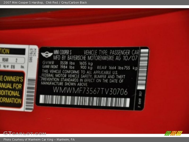 Chili Red / Grey/Carbon Black 2007 Mini Cooper S Hardtop