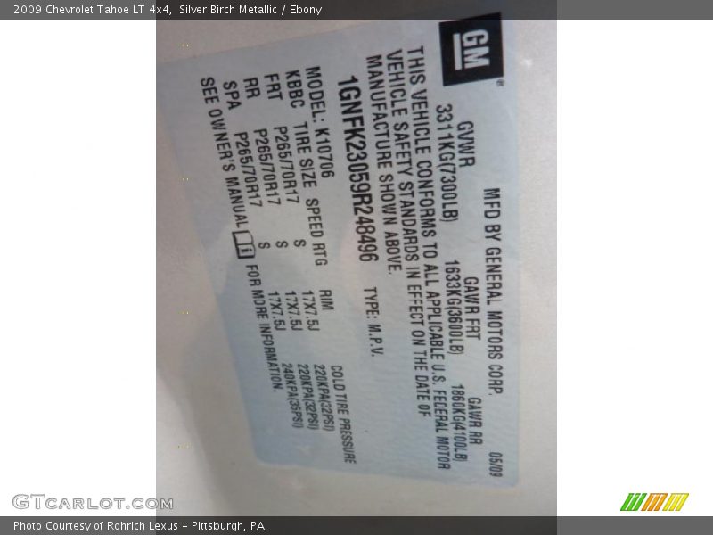 Silver Birch Metallic / Ebony 2009 Chevrolet Tahoe LT 4x4