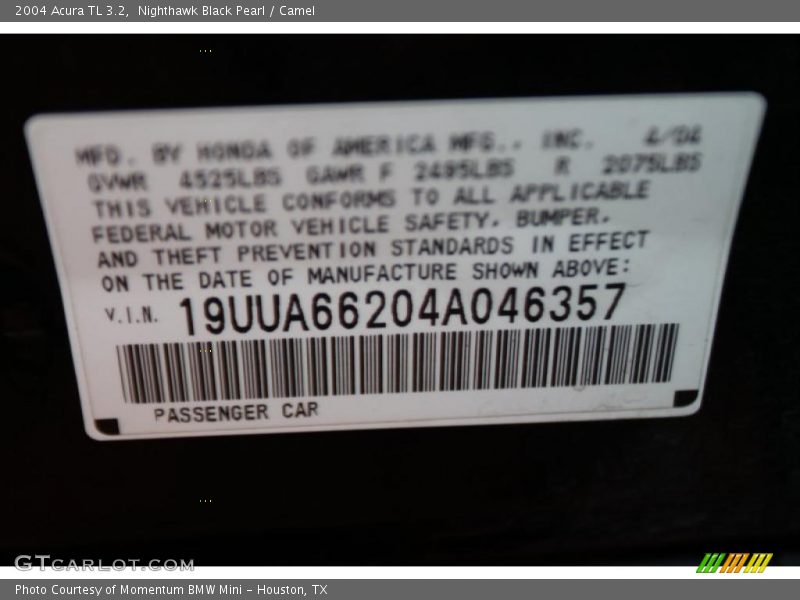 Nighthawk Black Pearl / Camel 2004 Acura TL 3.2