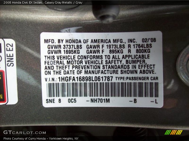 Galaxy Gray Metallic / Gray 2008 Honda Civic EX Sedan