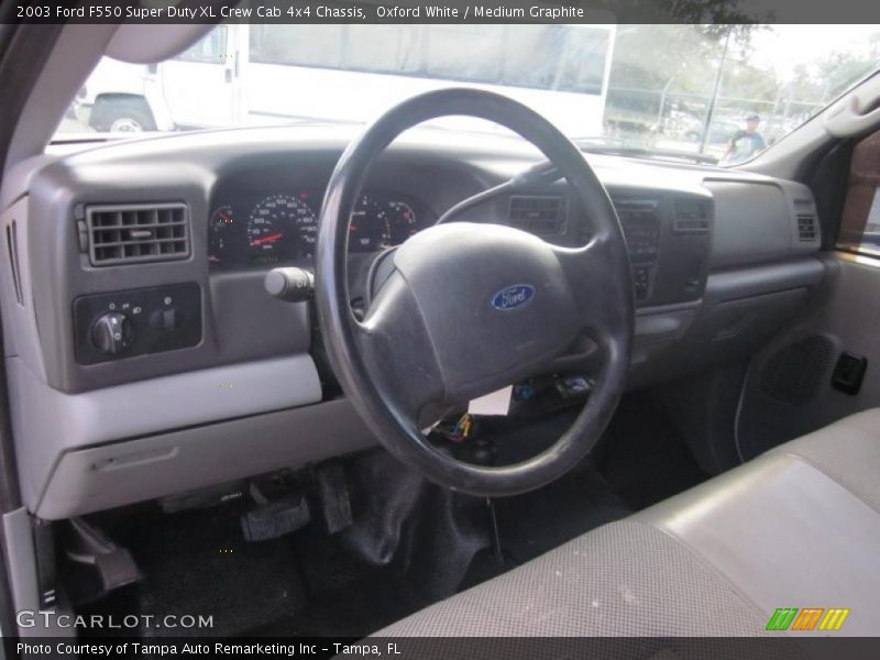 Oxford White / Medium Graphite 2003 Ford F550 Super Duty XL Crew Cab 4x4 Chassis