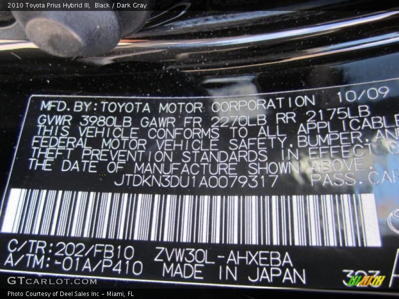 Black / Dark Gray 2010 Toyota Prius Hybrid III