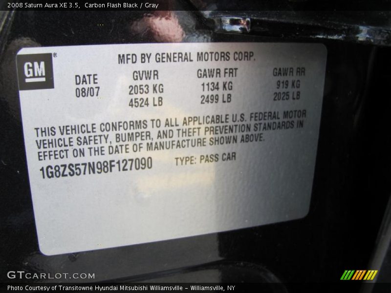 Carbon Flash Black / Gray 2008 Saturn Aura XE 3.5