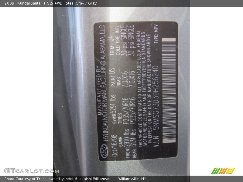 Steel Gray / Gray 2009 Hyundai Santa Fe GLS 4WD