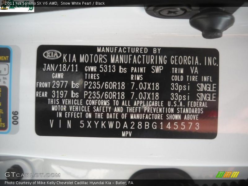 Snow White Pearl / Black 2011 Kia Sorento SX V6 AWD