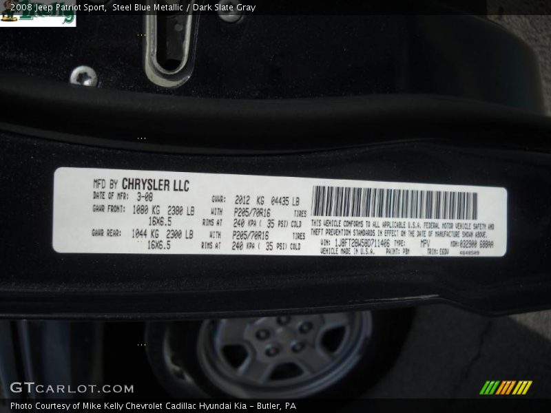 Steel Blue Metallic / Dark Slate Gray 2008 Jeep Patriot Sport