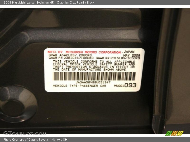 Graphite Gray Pearl / Black 2008 Mitsubishi Lancer Evolution MR