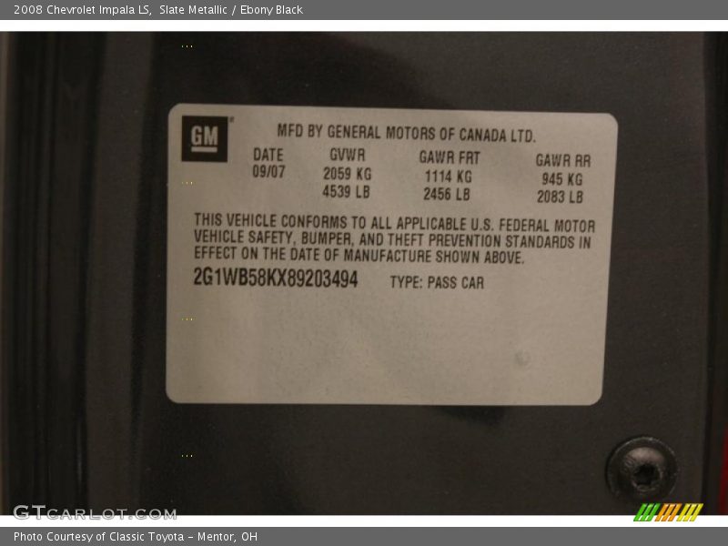Slate Metallic / Ebony Black 2008 Chevrolet Impala LS