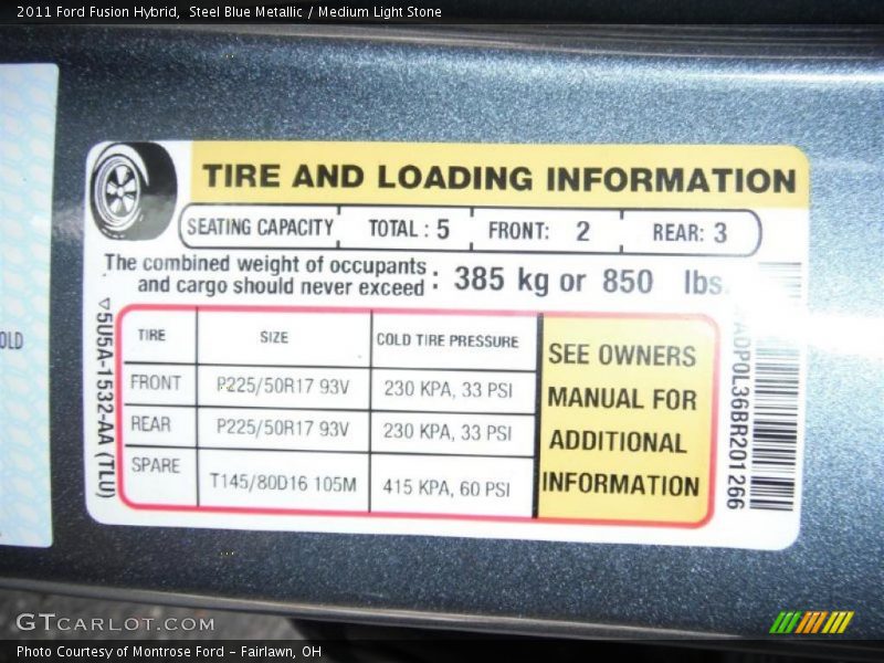 Info Tag of 2011 Fusion Hybrid
