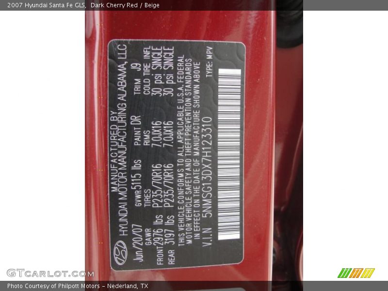 Dark Cherry Red / Beige 2007 Hyundai Santa Fe GLS