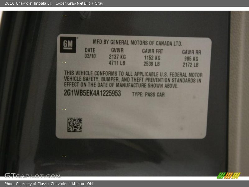 Cyber Gray Metallic / Gray 2010 Chevrolet Impala LT