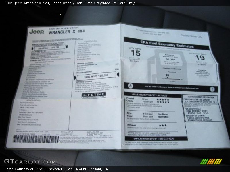 Stone White / Dark Slate Gray/Medium Slate Gray 2009 Jeep Wrangler X 4x4