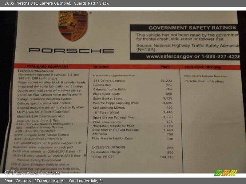  2009 911 Carrera Cabriolet Window Sticker