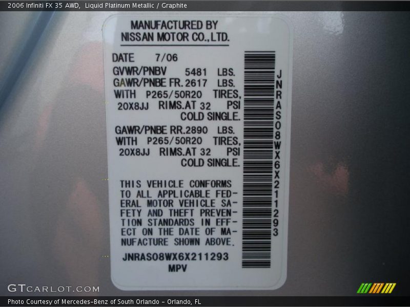 Liquid Platinum Metallic / Graphite 2006 Infiniti FX 35 AWD