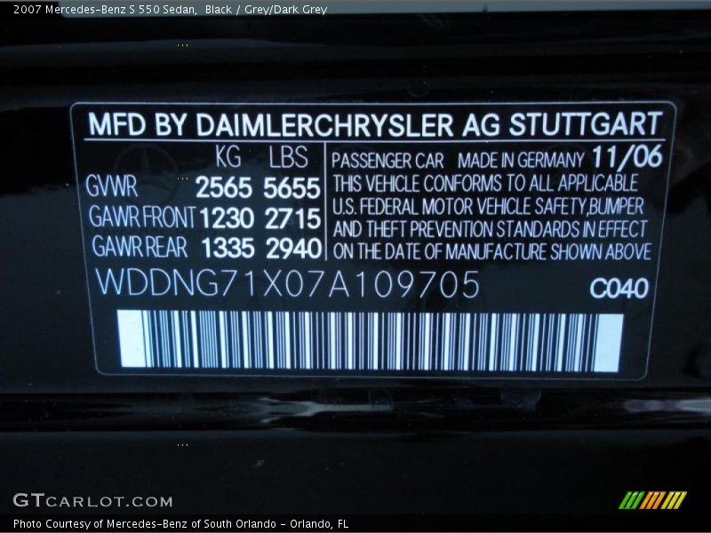 Black / Grey/Dark Grey 2007 Mercedes-Benz S 550 Sedan