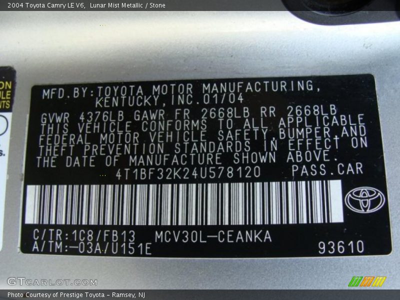 Lunar Mist Metallic / Stone 2004 Toyota Camry LE V6