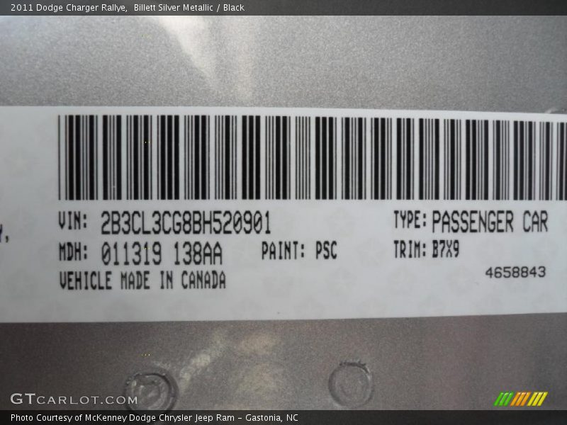 2011 Charger Rallye Billett Silver Metallic Color Code PSC