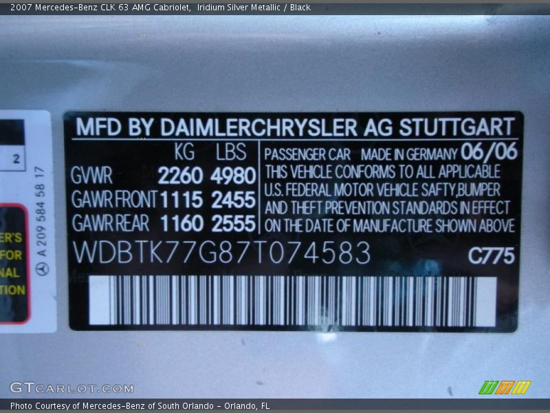 2007 CLK 63 AMG Cabriolet Iridium Silver Metallic Color Code 775