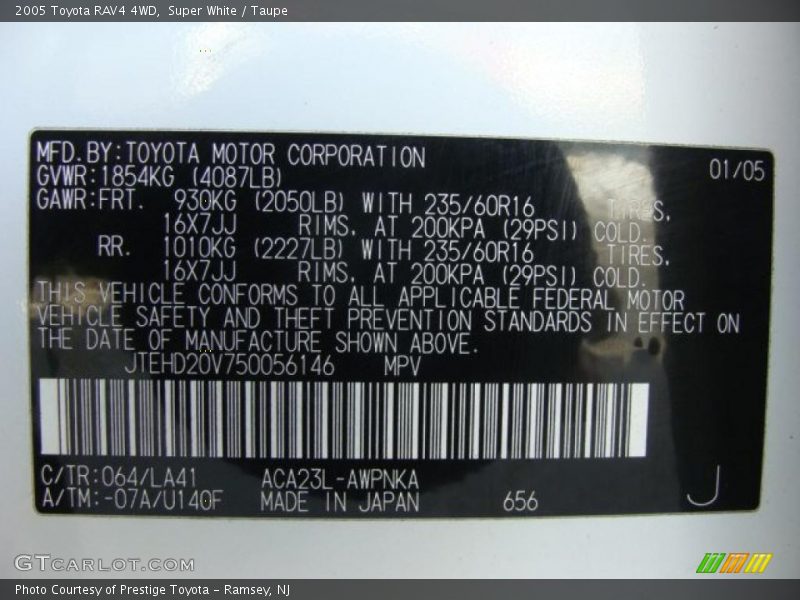 Super White / Taupe 2005 Toyota RAV4 4WD