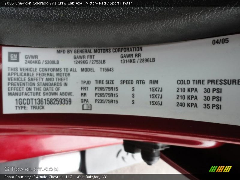 Victory Red / Sport Pewter 2005 Chevrolet Colorado Z71 Crew Cab 4x4