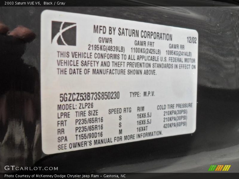 Black / Gray 2003 Saturn VUE V6