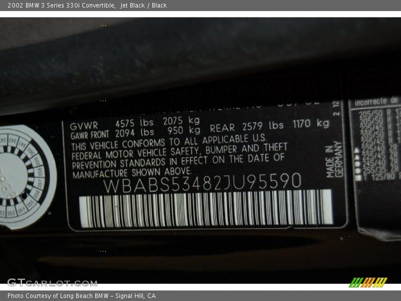 Jet Black / Black 2002 BMW 3 Series 330i Convertible