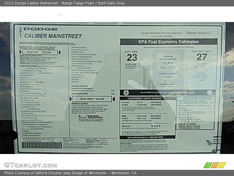 Mango Tango Pearl / Dark Slate Gray 2011 Dodge Caliber Mainstreet