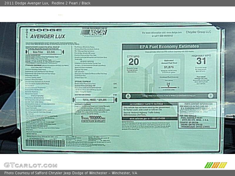  2011 Avenger Lux Window Sticker