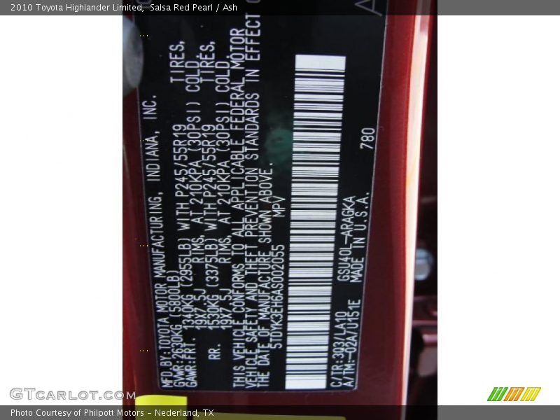 2010 Highlander Limited Salsa Red Pearl Color Code 3Q3