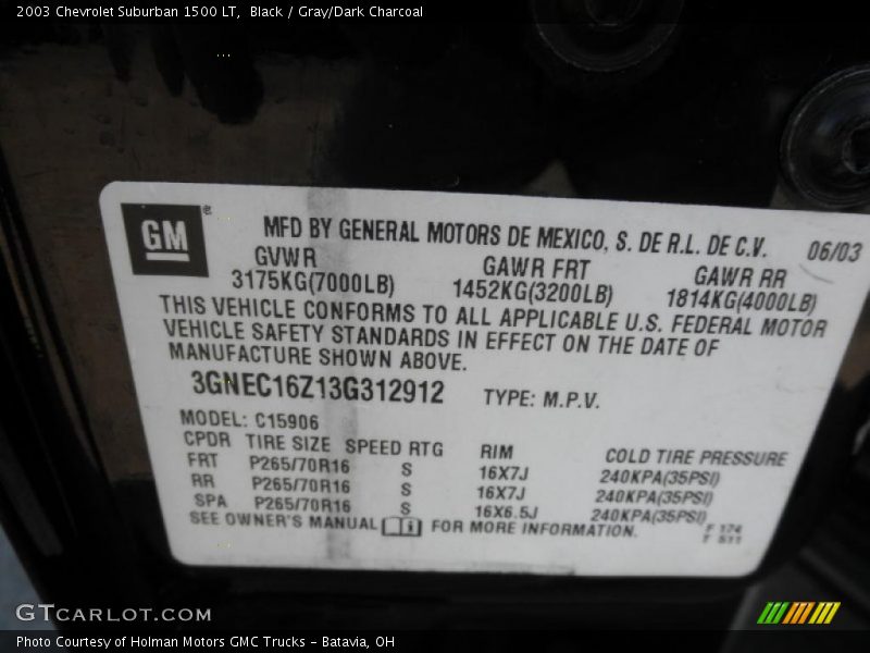Black / Gray/Dark Charcoal 2003 Chevrolet Suburban 1500 LT