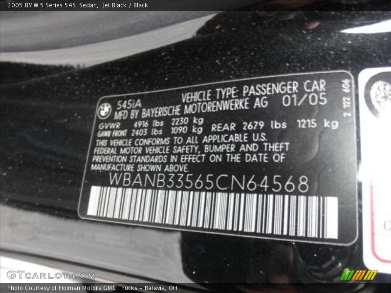 Jet Black / Black 2005 BMW 5 Series 545i Sedan