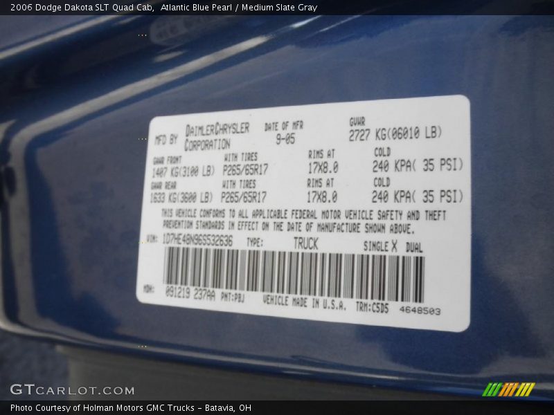 Atlantic Blue Pearl / Medium Slate Gray 2006 Dodge Dakota SLT Quad Cab