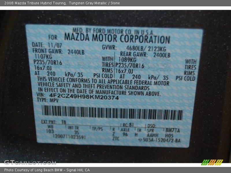 Tungsten Gray Metallic / Stone 2008 Mazda Tribute Hybrid Touring