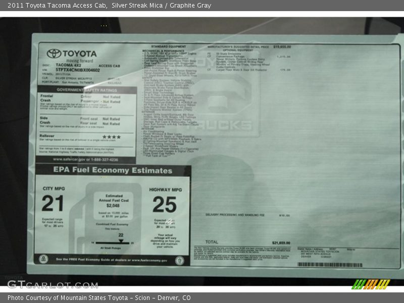  2011 Tacoma Access Cab Window Sticker