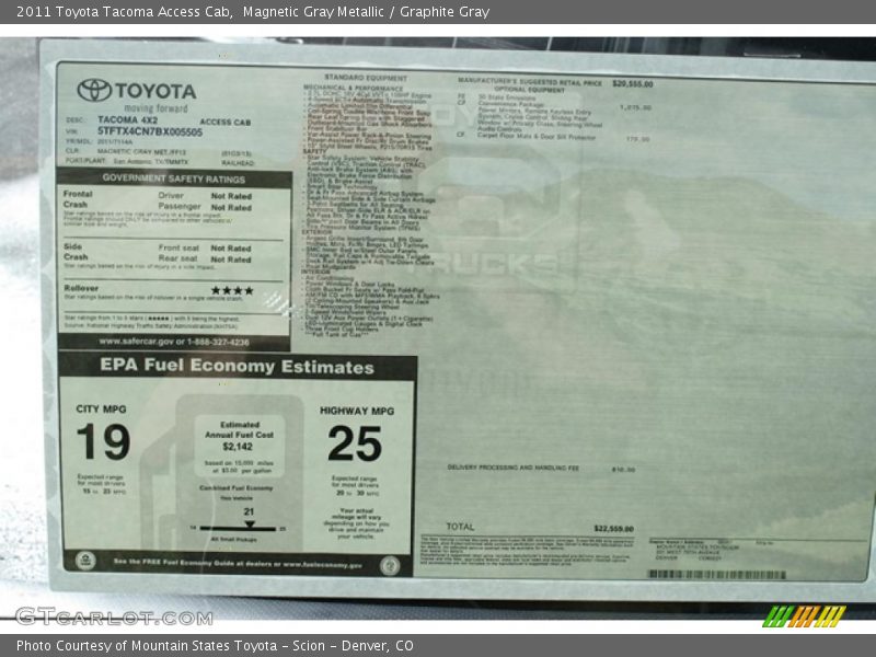 Magnetic Gray Metallic / Graphite Gray 2011 Toyota Tacoma Access Cab