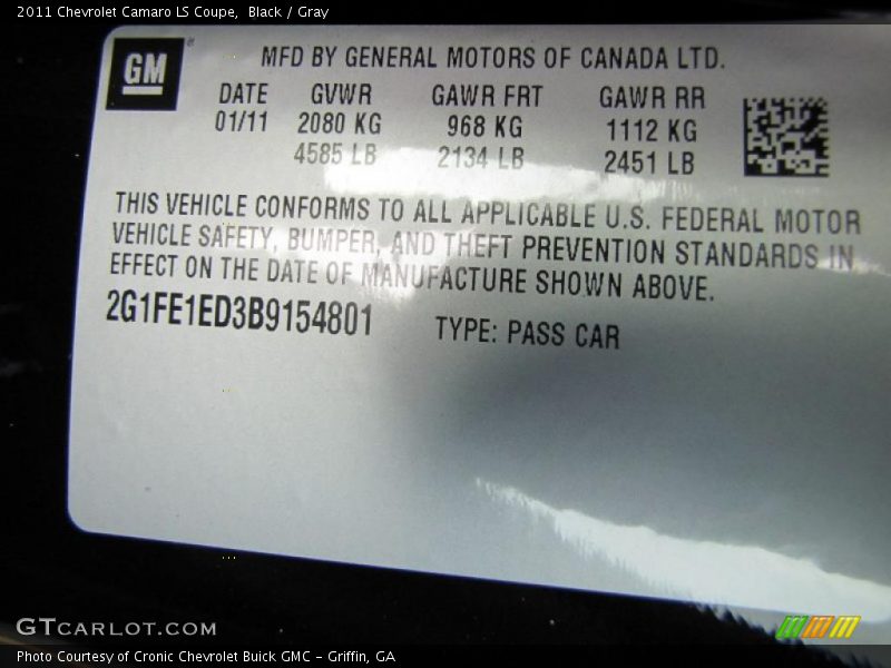 Black / Gray 2011 Chevrolet Camaro LS Coupe