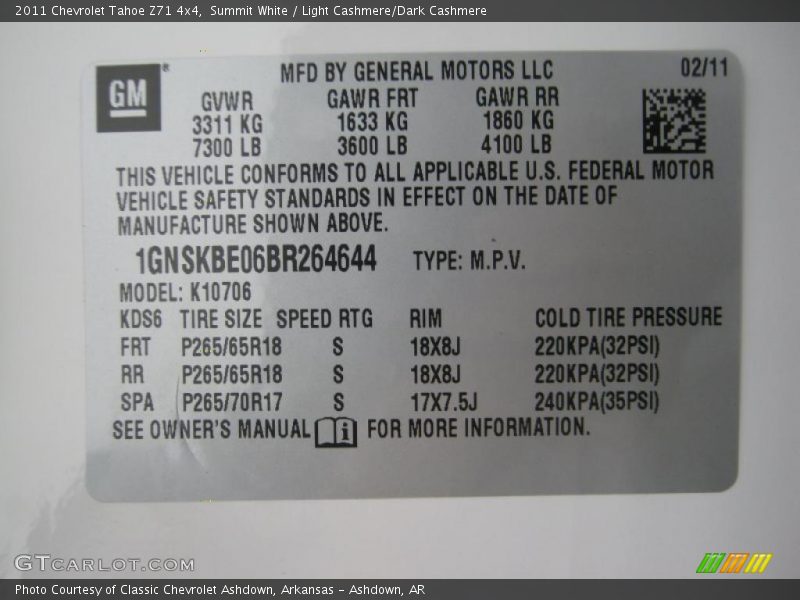 Summit White / Light Cashmere/Dark Cashmere 2011 Chevrolet Tahoe Z71 4x4