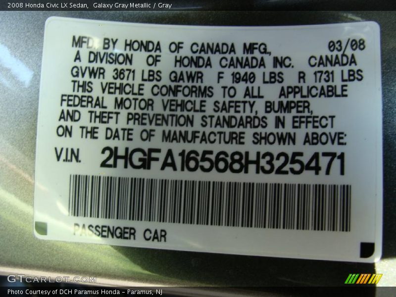 Galaxy Gray Metallic / Gray 2008 Honda Civic LX Sedan