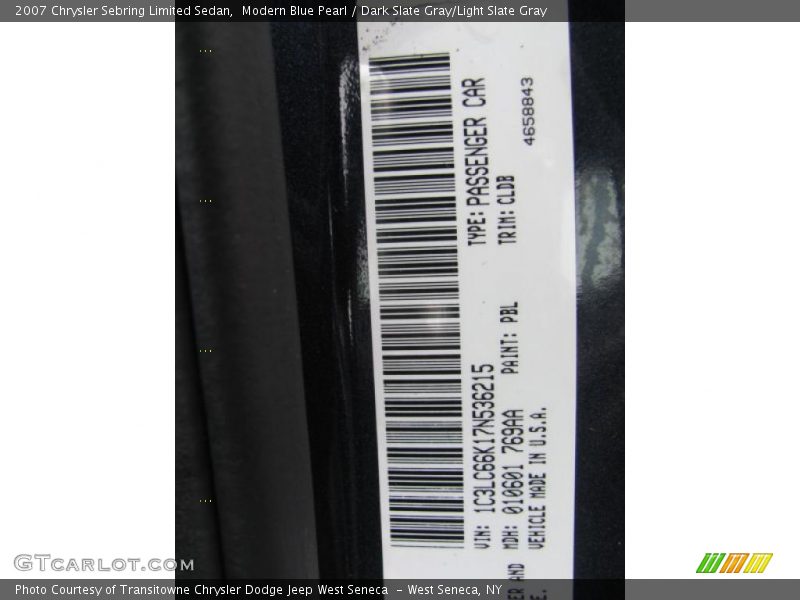 2007 Sebring Limited Sedan Modern Blue Pearl Color Code PBL