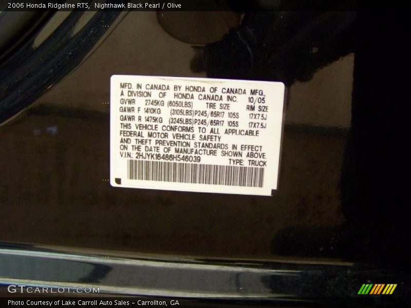Nighthawk Black Pearl / Olive 2006 Honda Ridgeline RTS